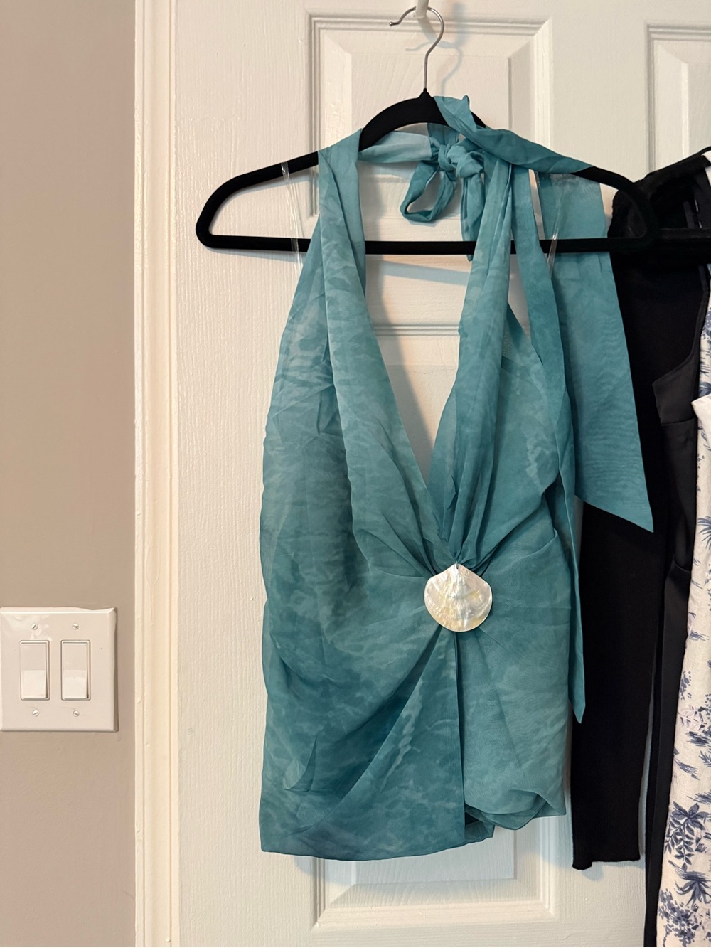 Peppermayo Teal Halter Tie-Neck Shell Accent Camisole